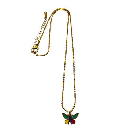 necklace steel gold colorful butterfly1